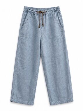 Cotton World 100% Linen Chambray Blue Pant With Belt Size Medium EUC!